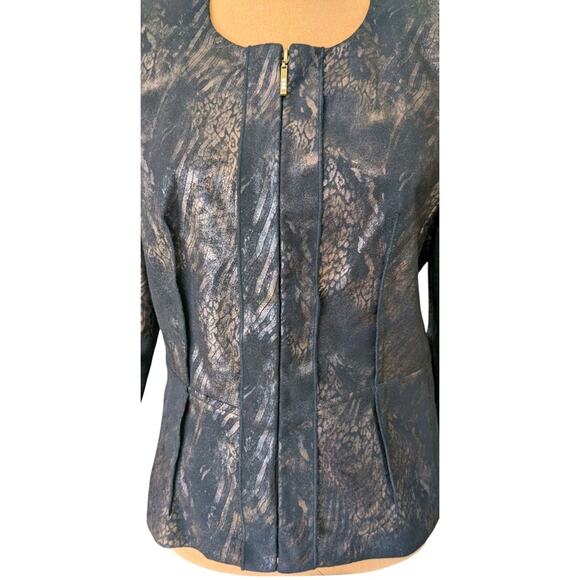 Y2K Metallic Animal Print Blazer 6P Kim Rogers Petites Jacket Faux Suede Zip Up - Picture 6 of 15